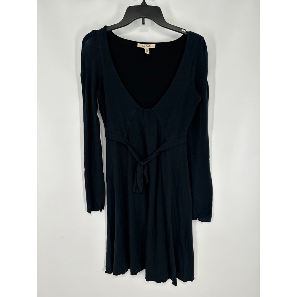 Free People A Line Dress Women's Small Blue Long Sleeve Tie Waist Scoop Neck